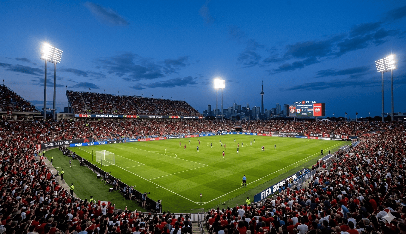 Football stadium packed with fans during Football Cup
